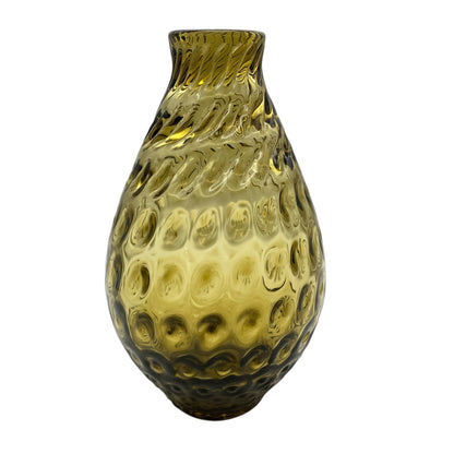 Vintage Vase gelb Bernstein Glas 60er 70er Jahre gedrehtes Dekor schwer