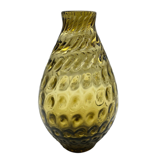 Vintage Vase gelb Bernstein Glas 60er 70er Jahre gedrehtes Dekor schwer