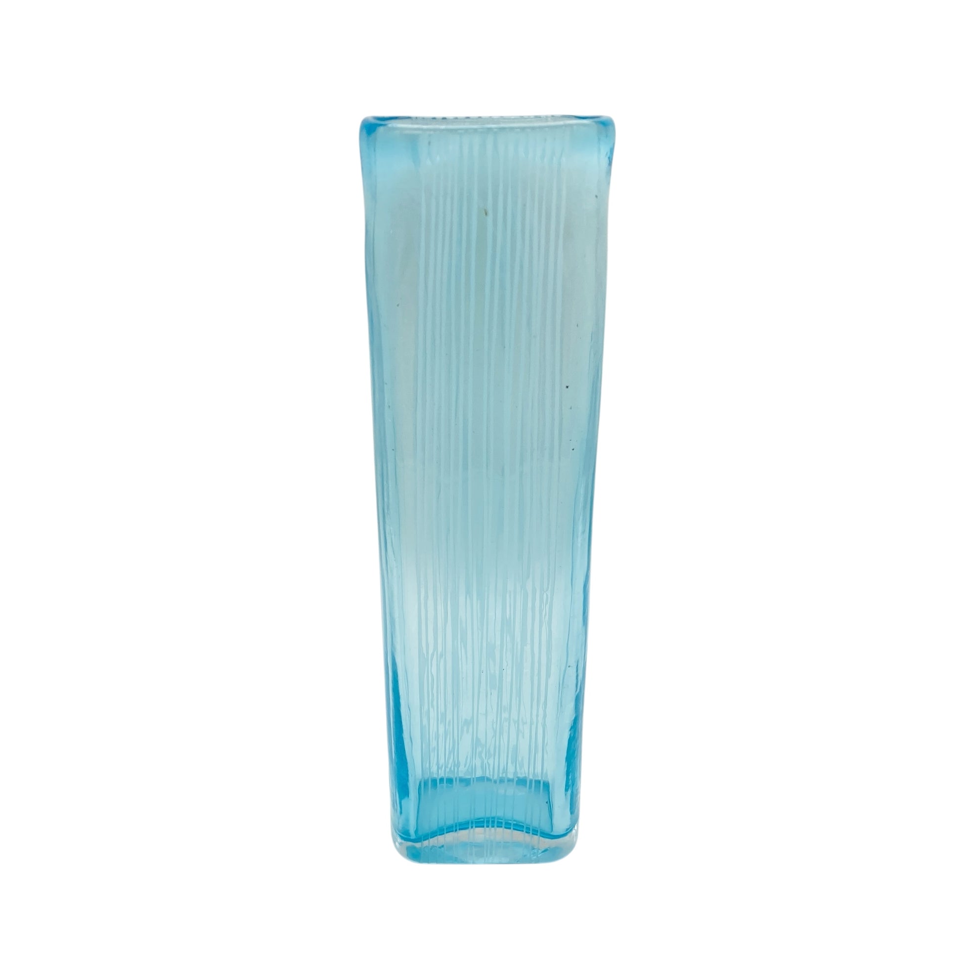 Vintage Vase hellblau blau beschliffen mit Rillen 60er 70er Jahre Dekoration Glasvase