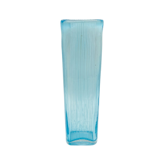 Vintage Vase hellblau blau beschliffen mit Rillen 60er 70er Jahre Dekoration Glasvase