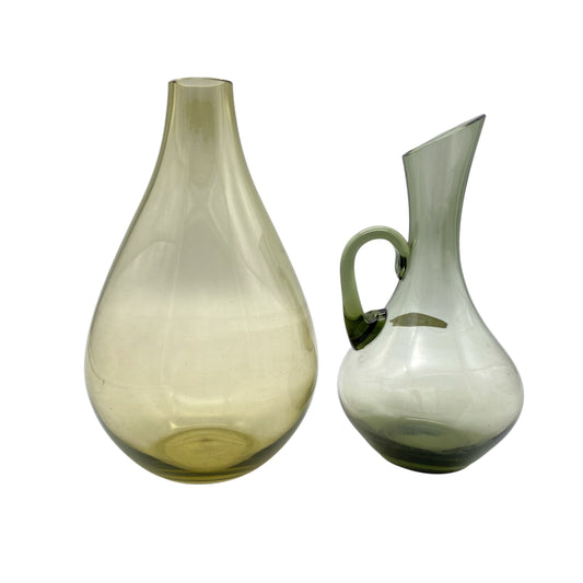 Vintage Vasen Set Rauchglas grau Bronze grün 50er 60er 70er Jahre Blumenvasen aus Glas