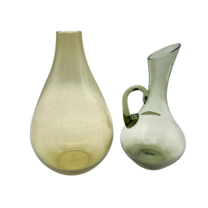 Vintage Vasen Set Rauchglas grau Bronze grün 50er 60er 70er Jahre Blumenvasen aus Glas