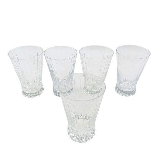 Vintage Wassergläser 5er Set beschliffen 1970er Jahre konisch transparent Glas
