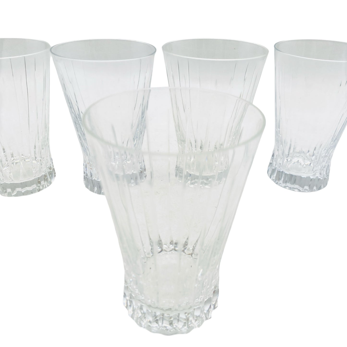 Vintage Wassergläser 5er Set beschliffen 1970er Jahre konisch transparent Glas