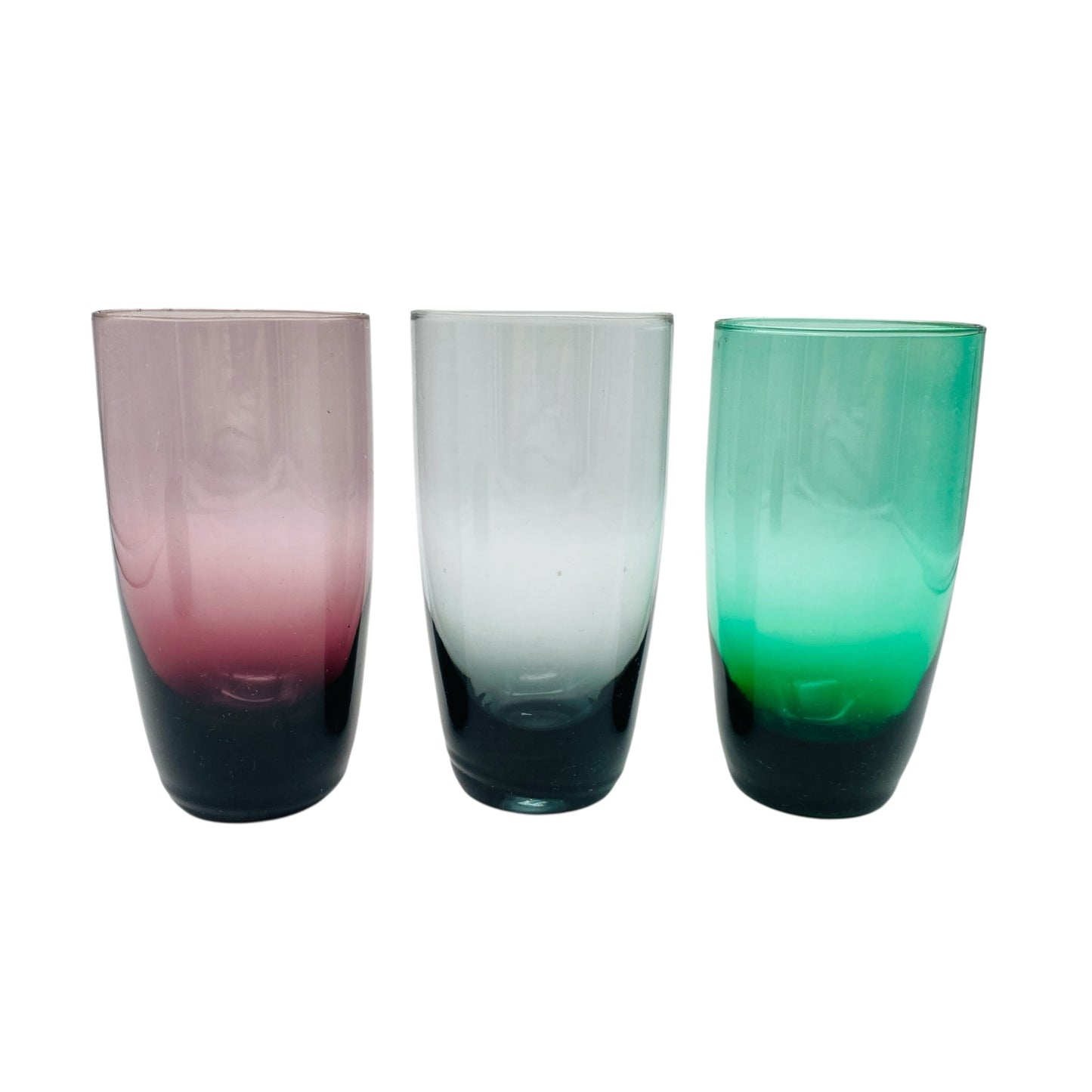 Vintage Wassergläser Rauchglas lila grün Trinkgläser 3er Set Glas 60er 70er Jahre