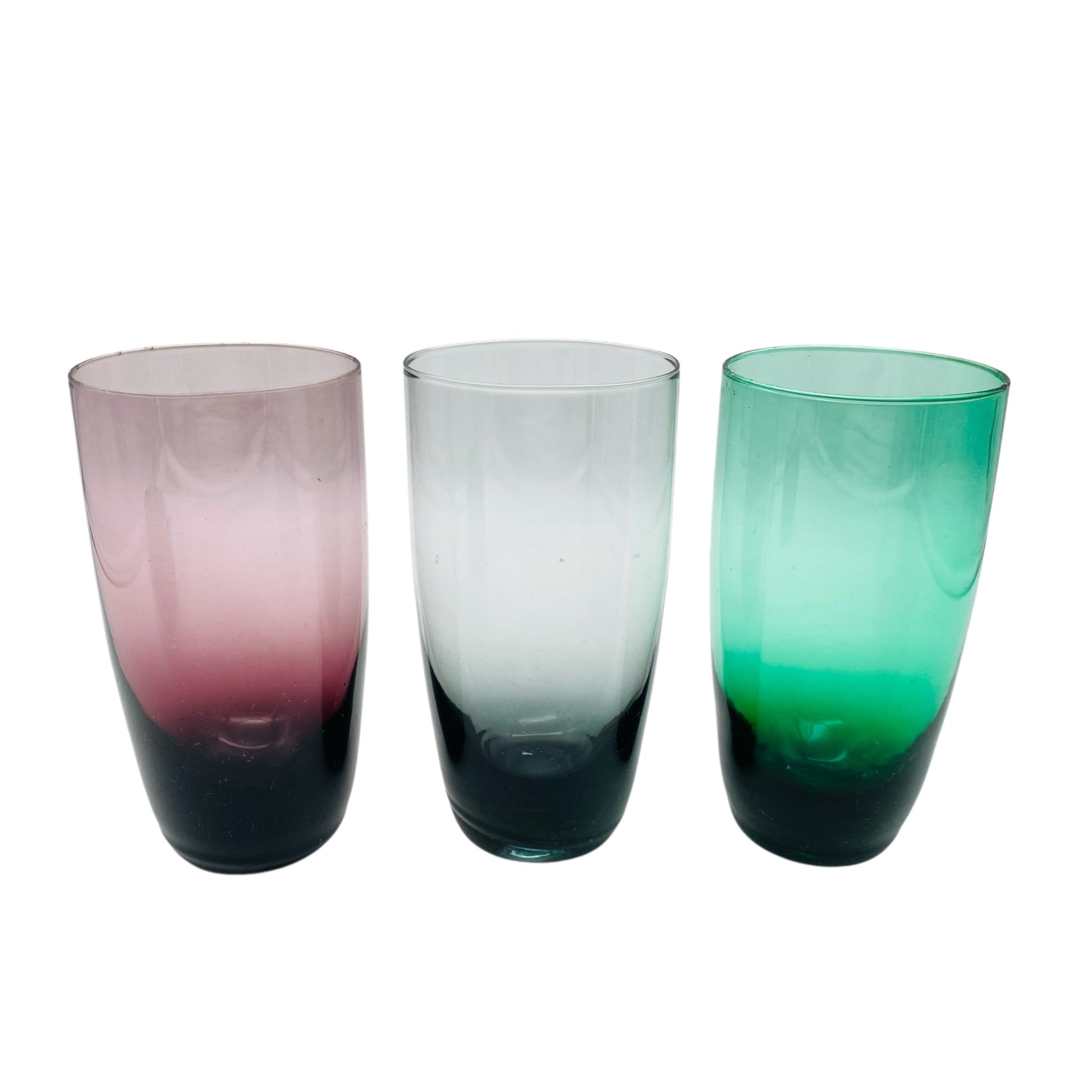 Vintage Wassergläser Rauchglas lila grün Trinkgläser 3er Set Glas 60er 70er Jahre
