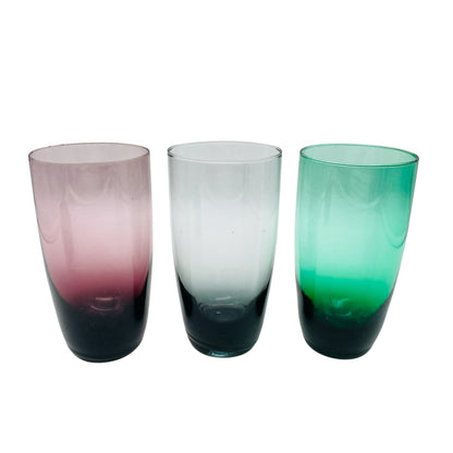 Vintage Wassergläser Rauchglas lila grün Trinkgläser 3er Set Glas 60er 70er Jahre