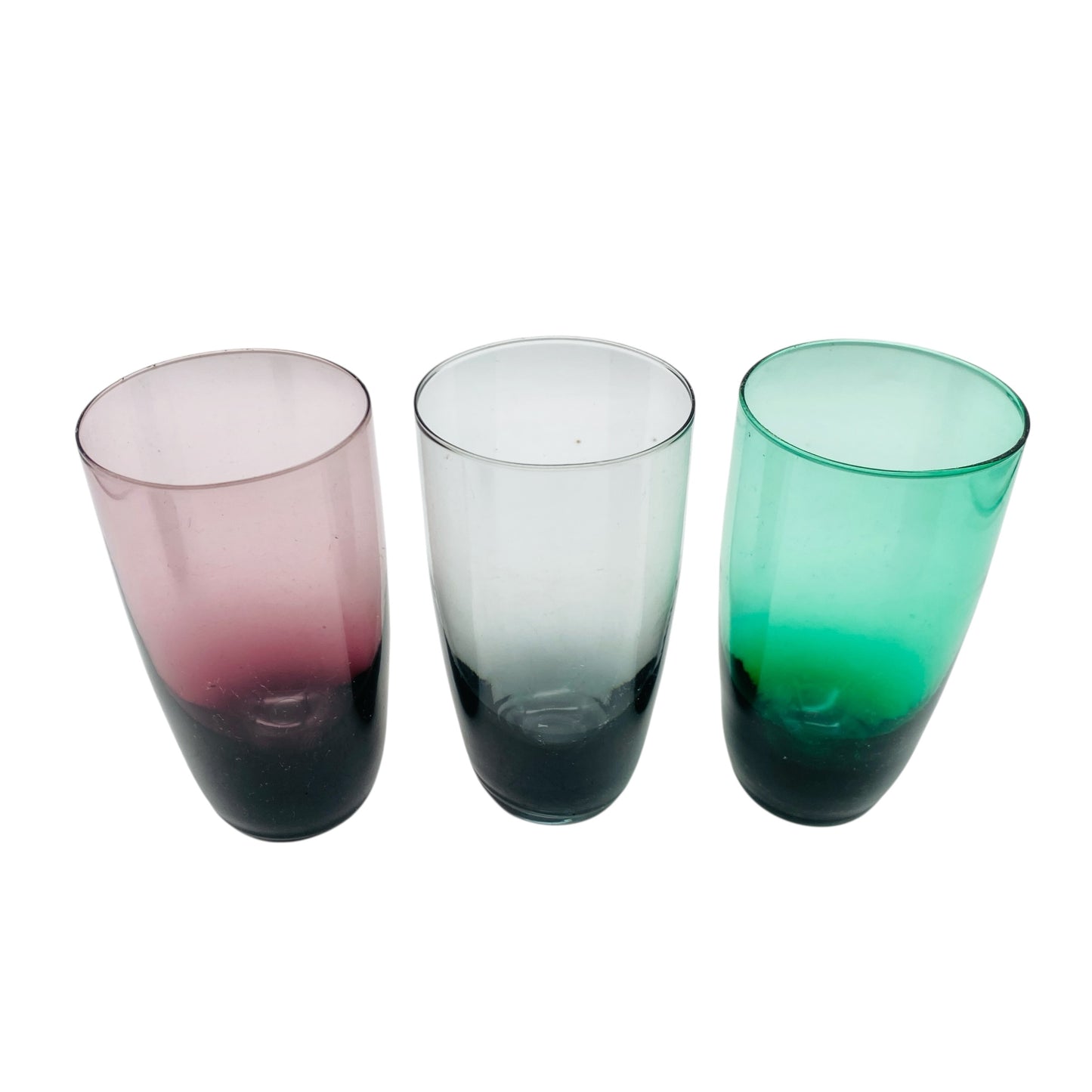 Vintage Wassergläser Rauchglas lila grün Trinkgläser 3er Set Glas 60er 70er Jahre