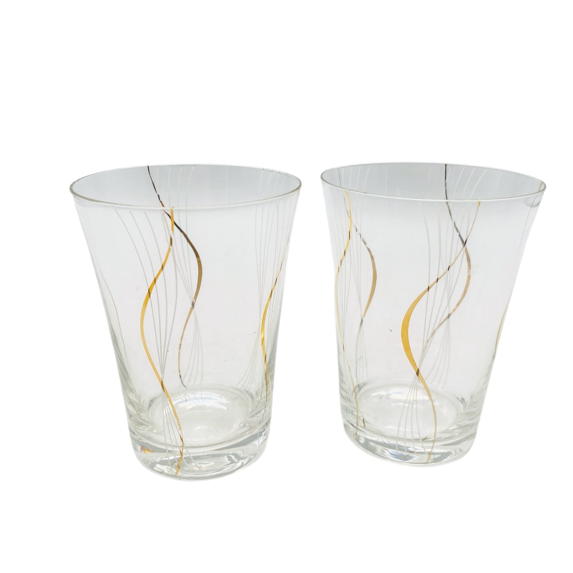 Vintage Wassergläser Set bemalt Spiralen weiß gold 60er 70er Jahre Gläser