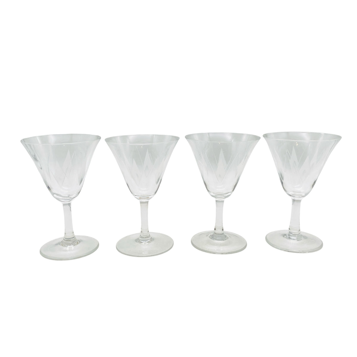 Vintage Weingläser 4er Set beschliffen Sterne sternförmig Rillen 50er – Mid Century Lounge
