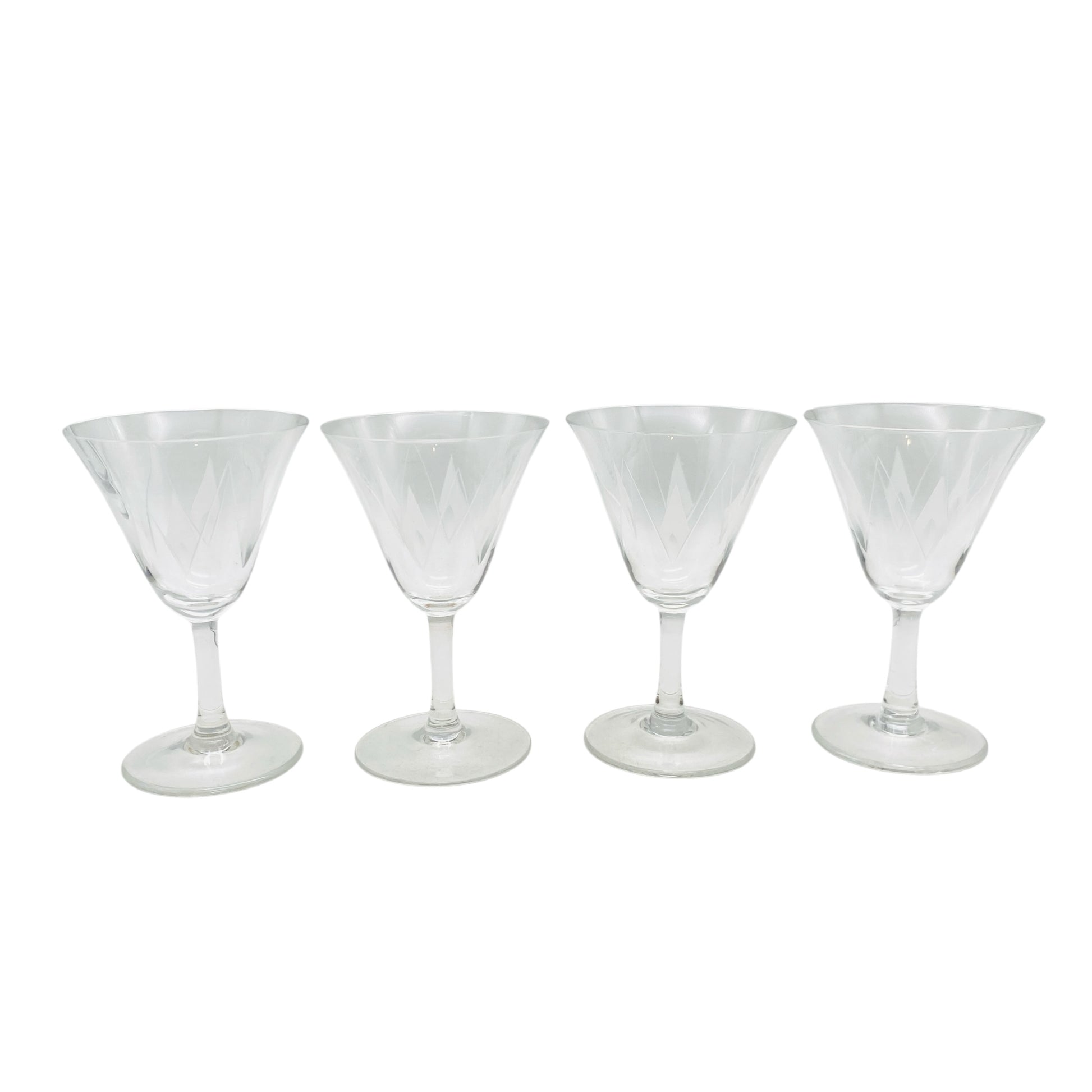 Vintage Weingläser 4er Set beschliffen Sterne sternförmig Rillen 50er 60er Jahre Mid Century