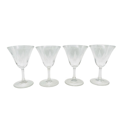 Vintage Weingläser 4er Set beschliffen Sterne sternförmig Rillen 50er 60er Jahre Mid Century