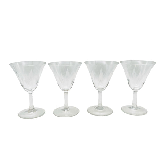 Vintage Weingläser 4er Set beschliffen Sterne sternförmig Rillen 50er 60er Jahre Mid Century