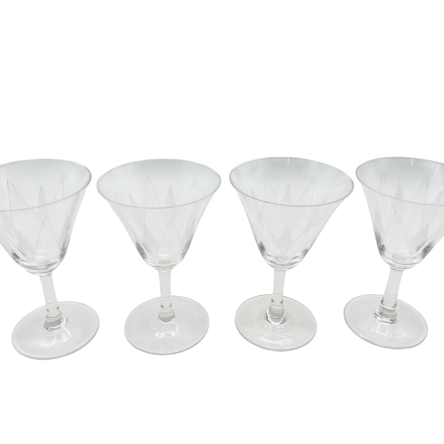 Vintage Weingläser 4er Set beschliffen Sterne sternförmig Rillen 50er 60er Jahre Mid Century