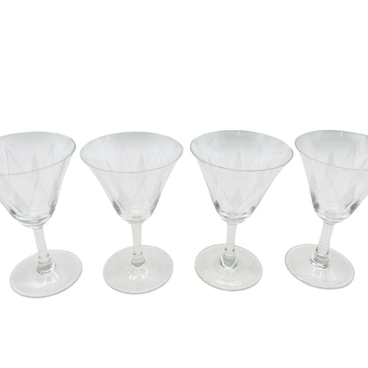 Vintage Weingläser 4er Set beschliffen Sterne sternförmig Rillen 50er 60er Jahre Mid Century
