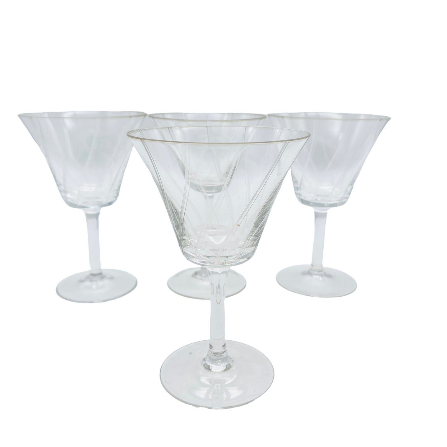 Vintage Weingläser beschliffen 4er Set Spiralen 50er 60er Mid Century