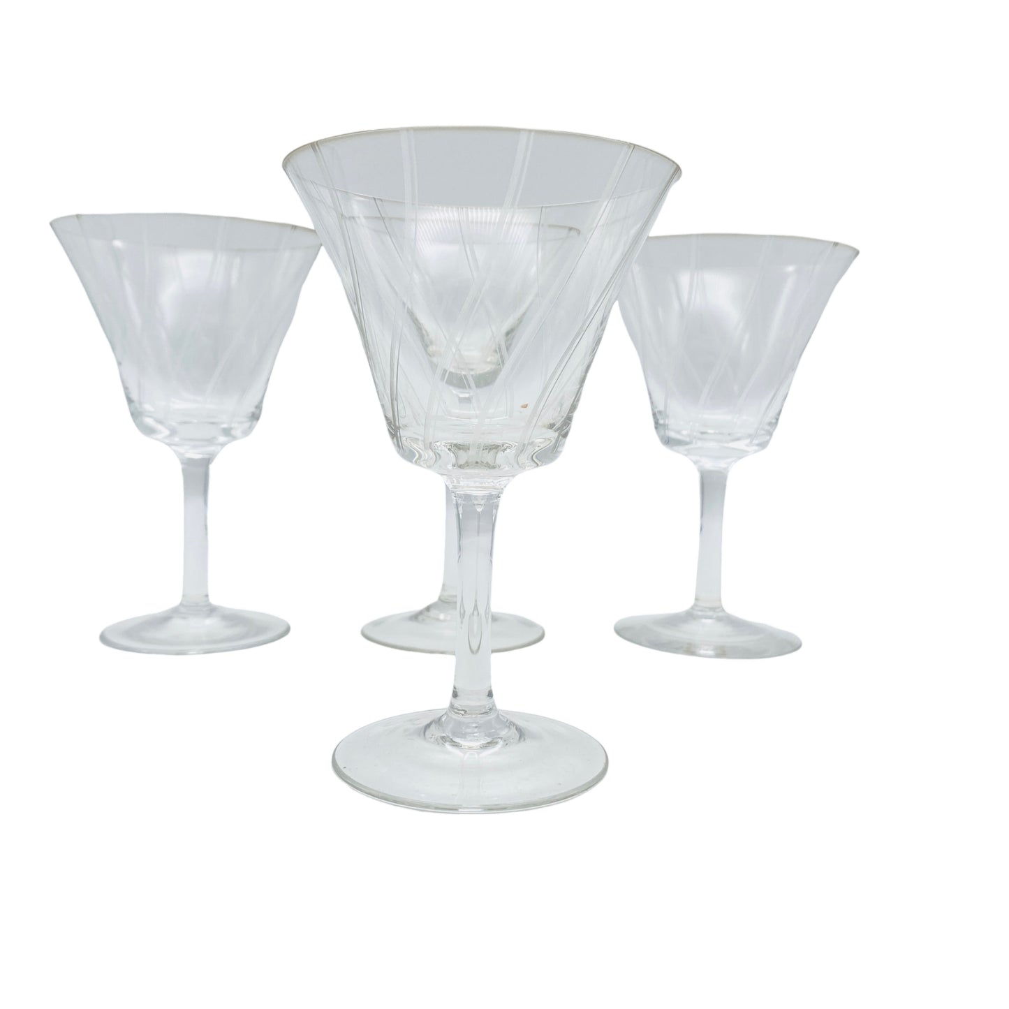 Vintage Weingläser beschliffen 4er Set Spiralen 50er 60er Mid Century