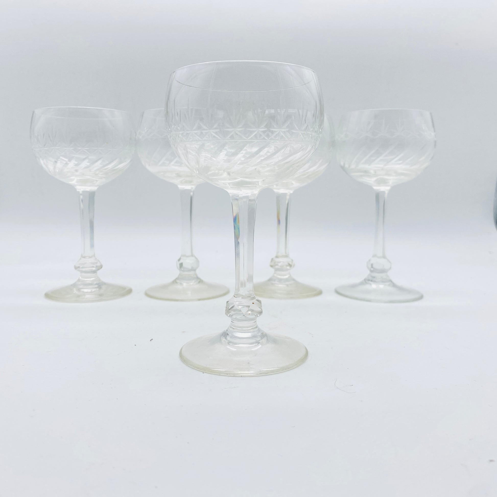Vintage Weingläser beschliffen 50er 60er Mid Century 5er Set