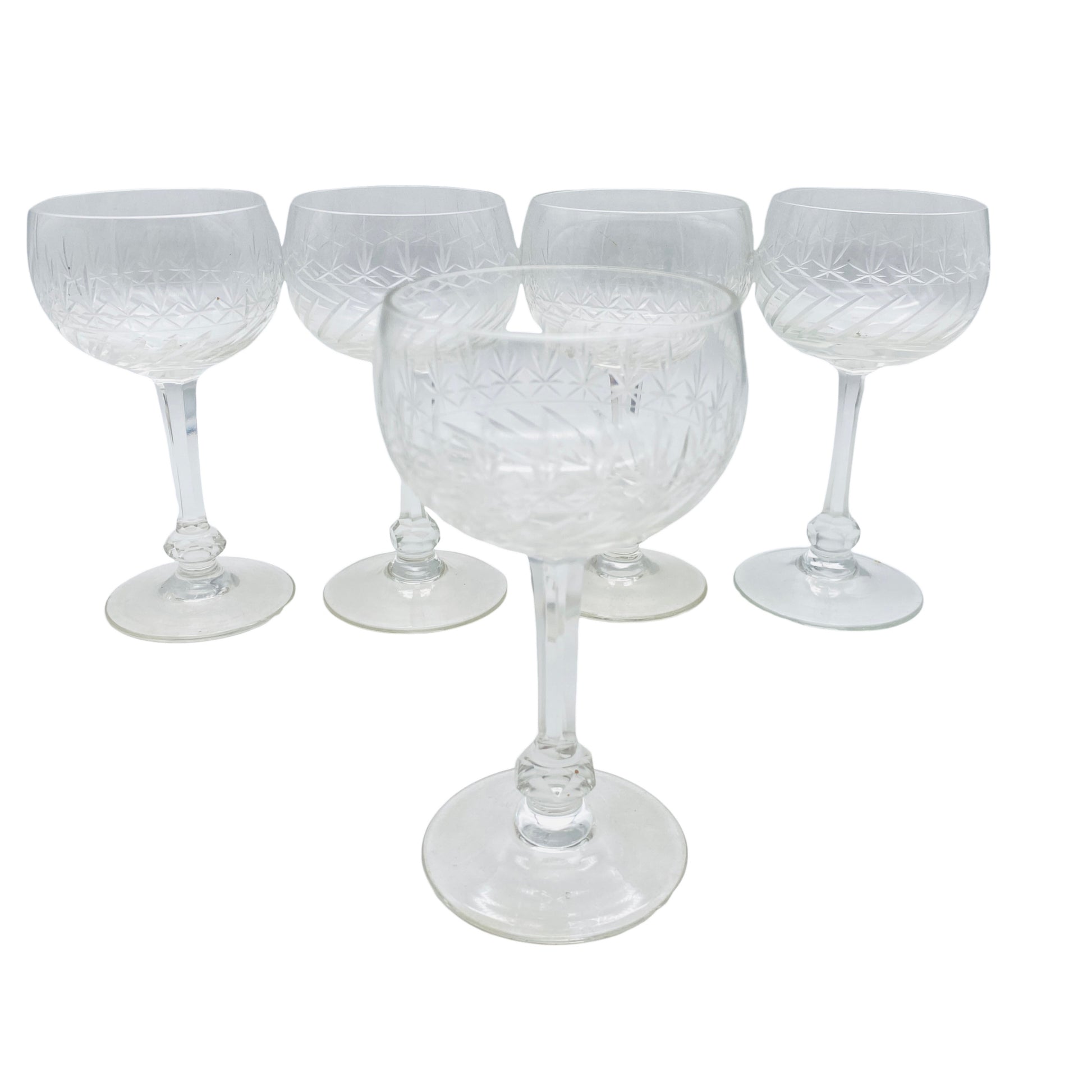 Vintage Weingläser beschliffen 50er 60er Mid Century 5er Set