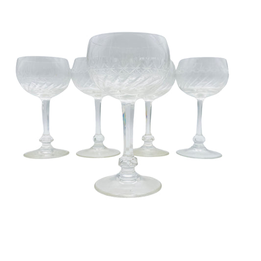 Vintage Weingläser beschliffen 50er 60er Mid Century 5er Set