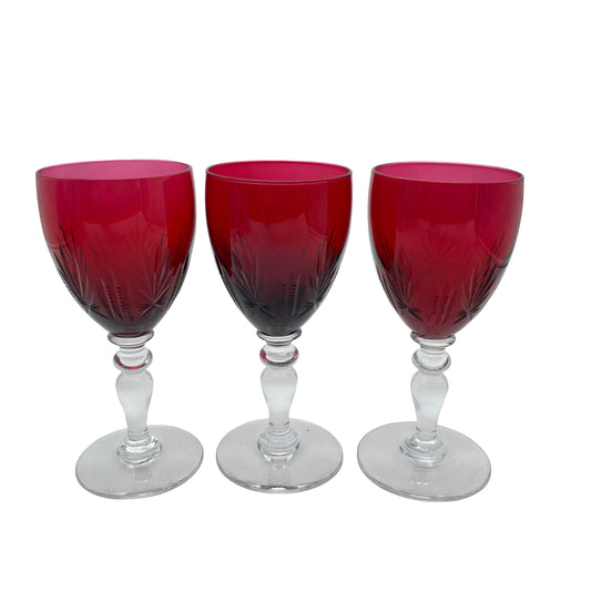 Vintage Weingläser rot beschliffen Gläser Glas 60er 70er Jahre