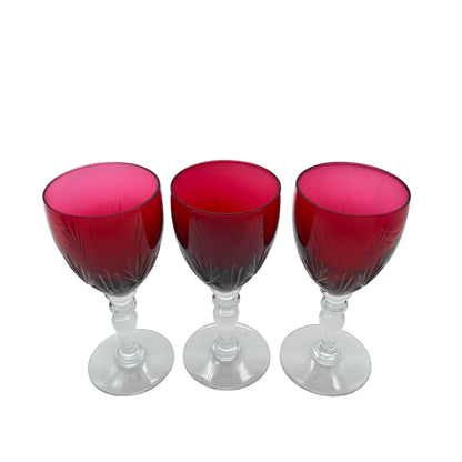 Vintage Weingläser rot beschliffen Gläser Glas 60er 70er Jahre
