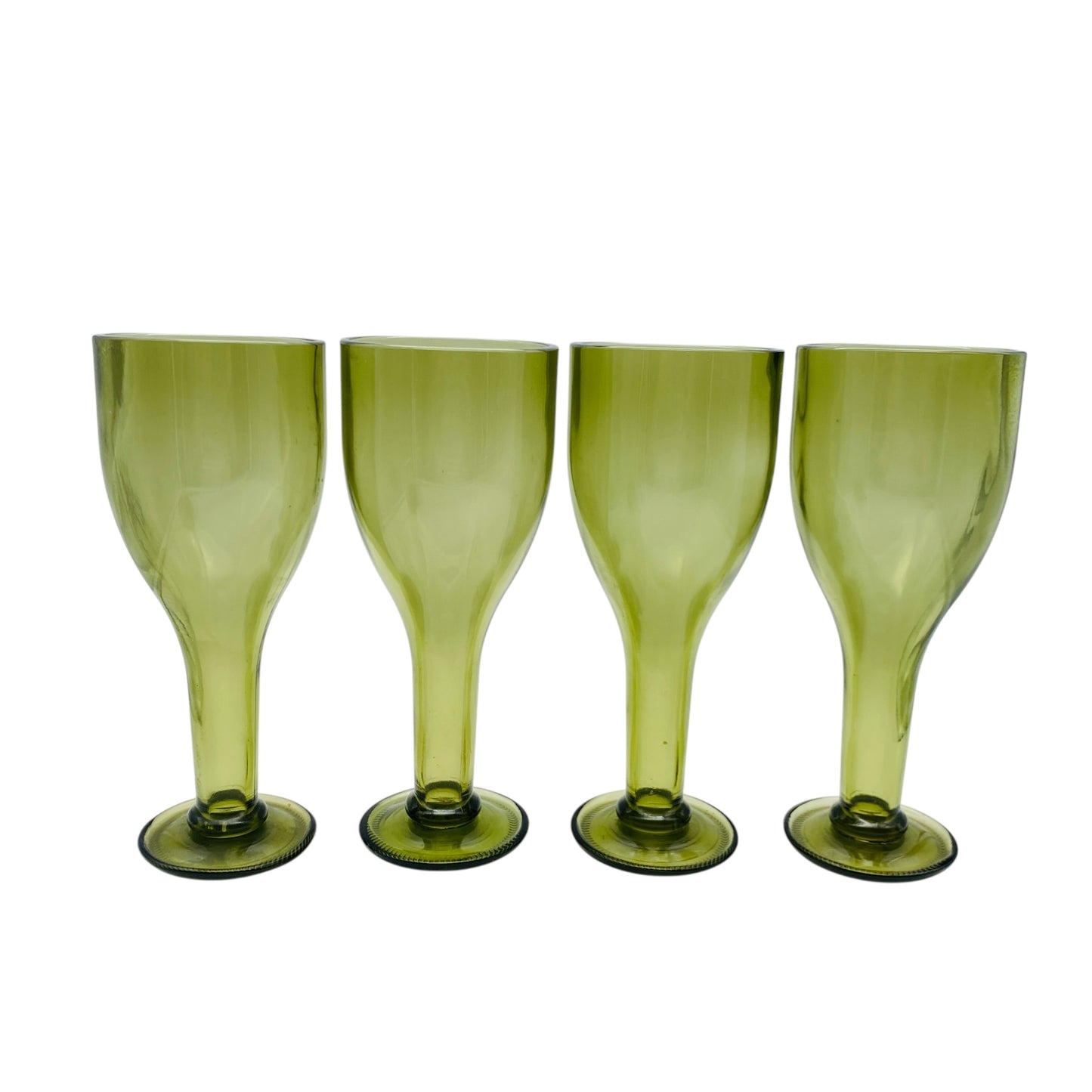 Vintage Weinrömer 70er Jahre 4er Set grün Pressglas Weingläser mit füllbarem Stiel