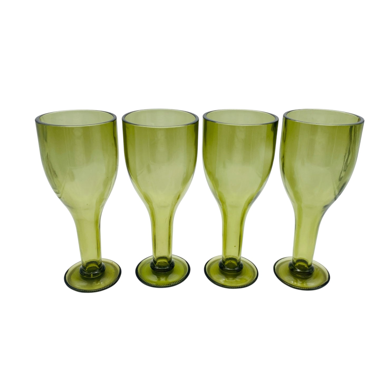 Vintage Weinrömer 70er Jahre 4er Set grün Pressglas Weingläser mit füllbarem Stiel