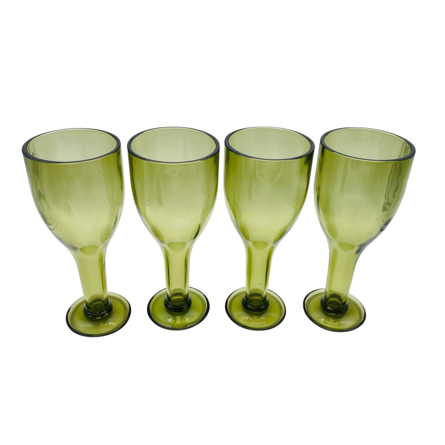 Vintage Weinrömer 70er Jahre 4er Set grün Pressglas Weingläser mit füllbarem Stiel