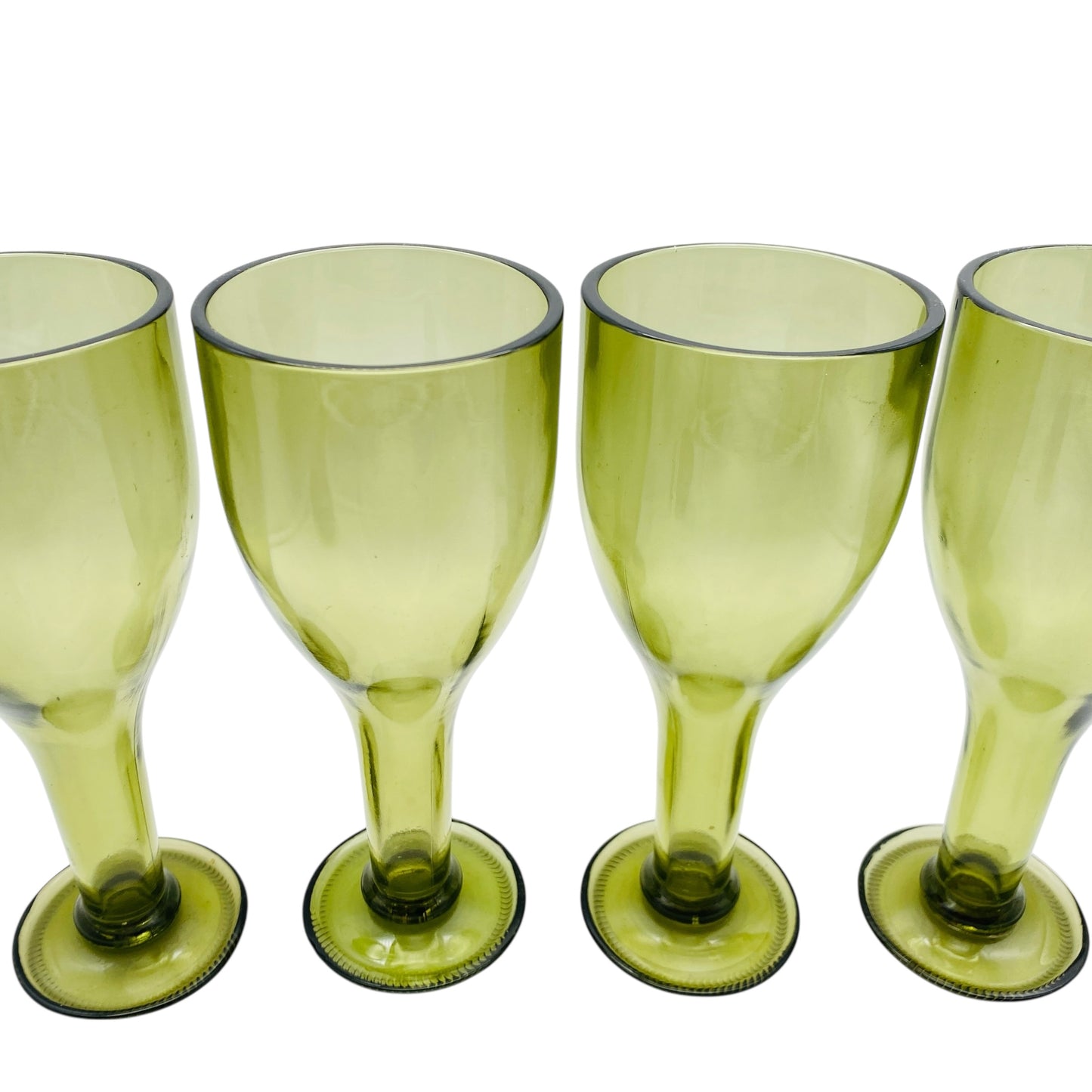 Vintage Weinrömer 70er Jahre 4er Set grün Pressglas Weingläser mit füllbarem Stiel
