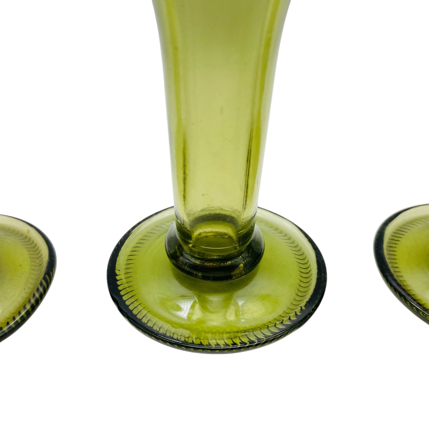 Vintage Weinrömer 70er Jahre 4er Set grün Pressglas Weingläser mit füllbarem Stiel