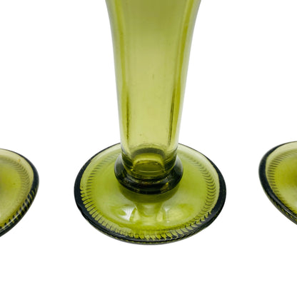 Vintage Weinrömer 70er Jahre 4er Set grün Pressglas Weingläser mit füllbarem Stiel