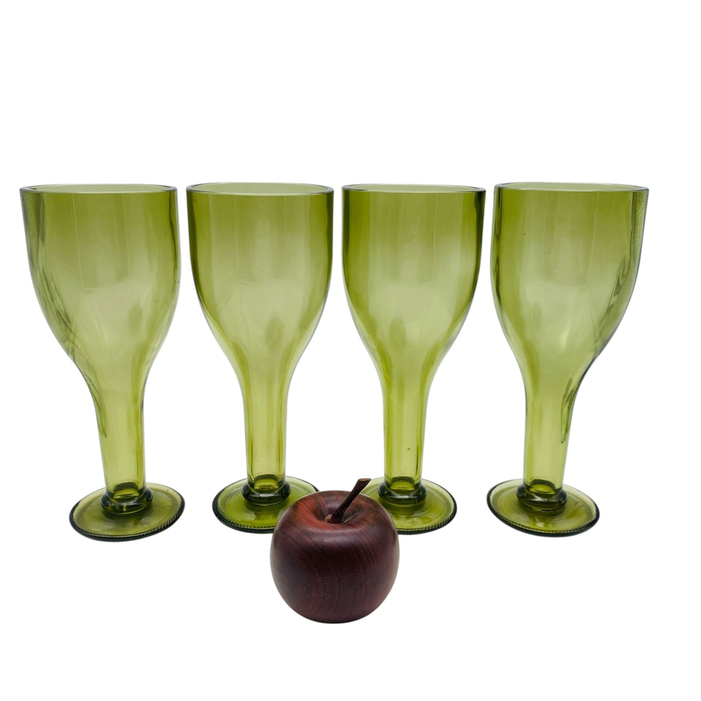 Vintage Weinrömer 70er Jahre 4er Set grün Pressglas Weingläser mit füllbarem Stiel