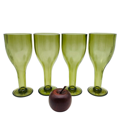 Vintage Weinrömer 70er Jahre 4er Set grün Pressglas Weingläser mit füllbarem Stiel