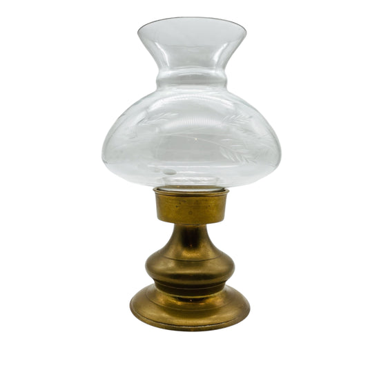 Vintage Windlicht mit Glaschirm beschliffen Messing Fuß Dekoration für den Garten und Balkon