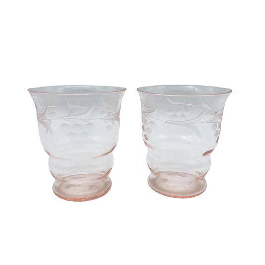 Wassergläser Gläser rosa rosé beschliffen 50er 60er Mid Century Glas
