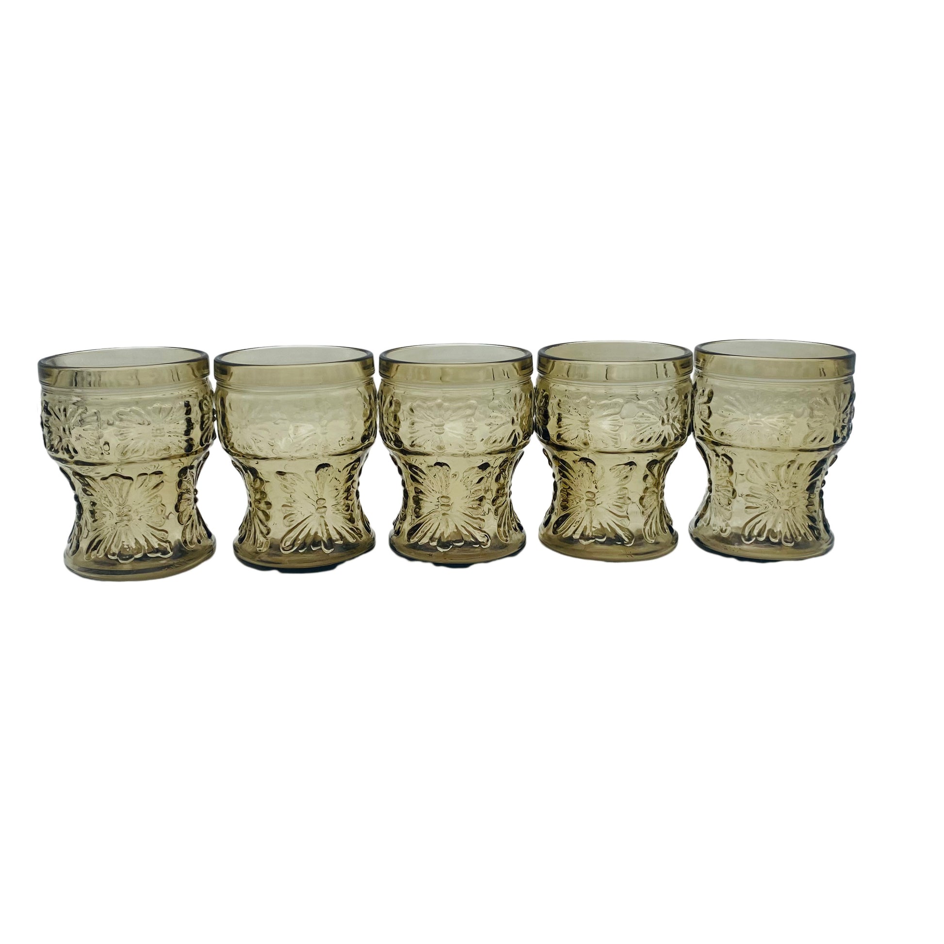 Wassergläser Rauchglas 1970er Gläser Struktur Dekor 5er Set Italien
