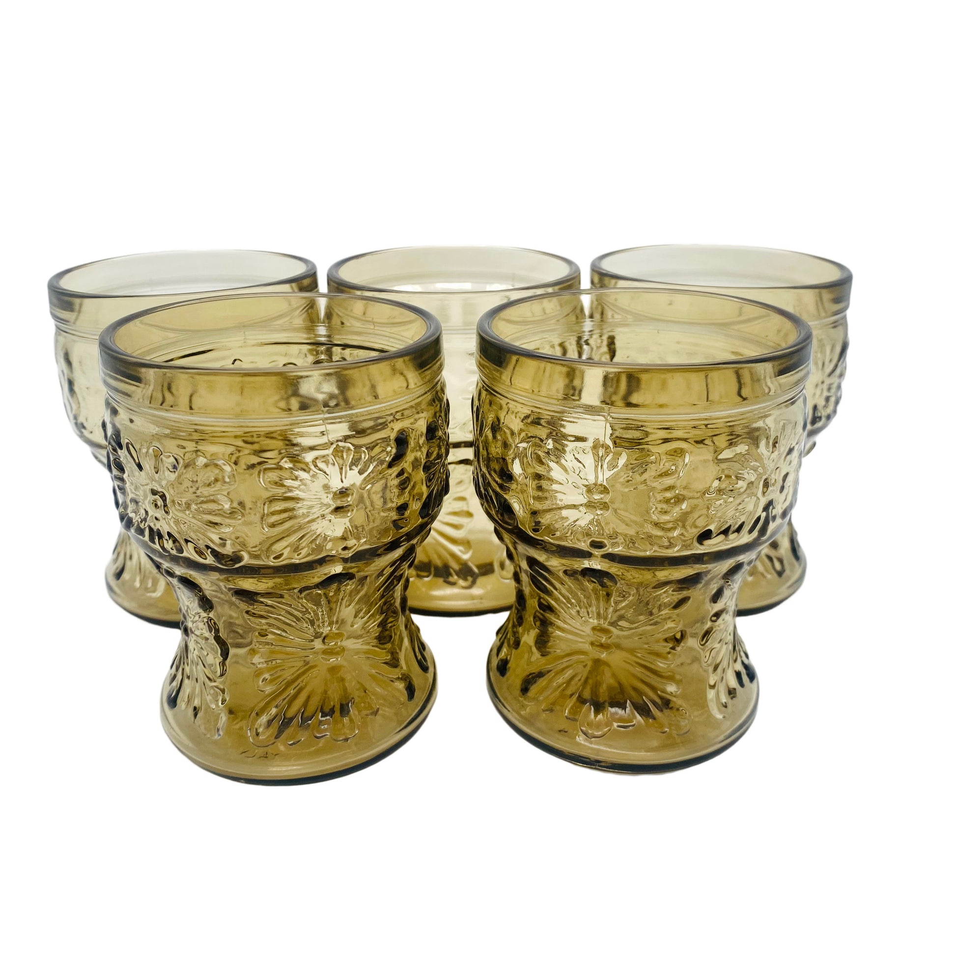 Wassergläser Rauchglas 1970er Gläser Struktur Dekor 5er Set Italien