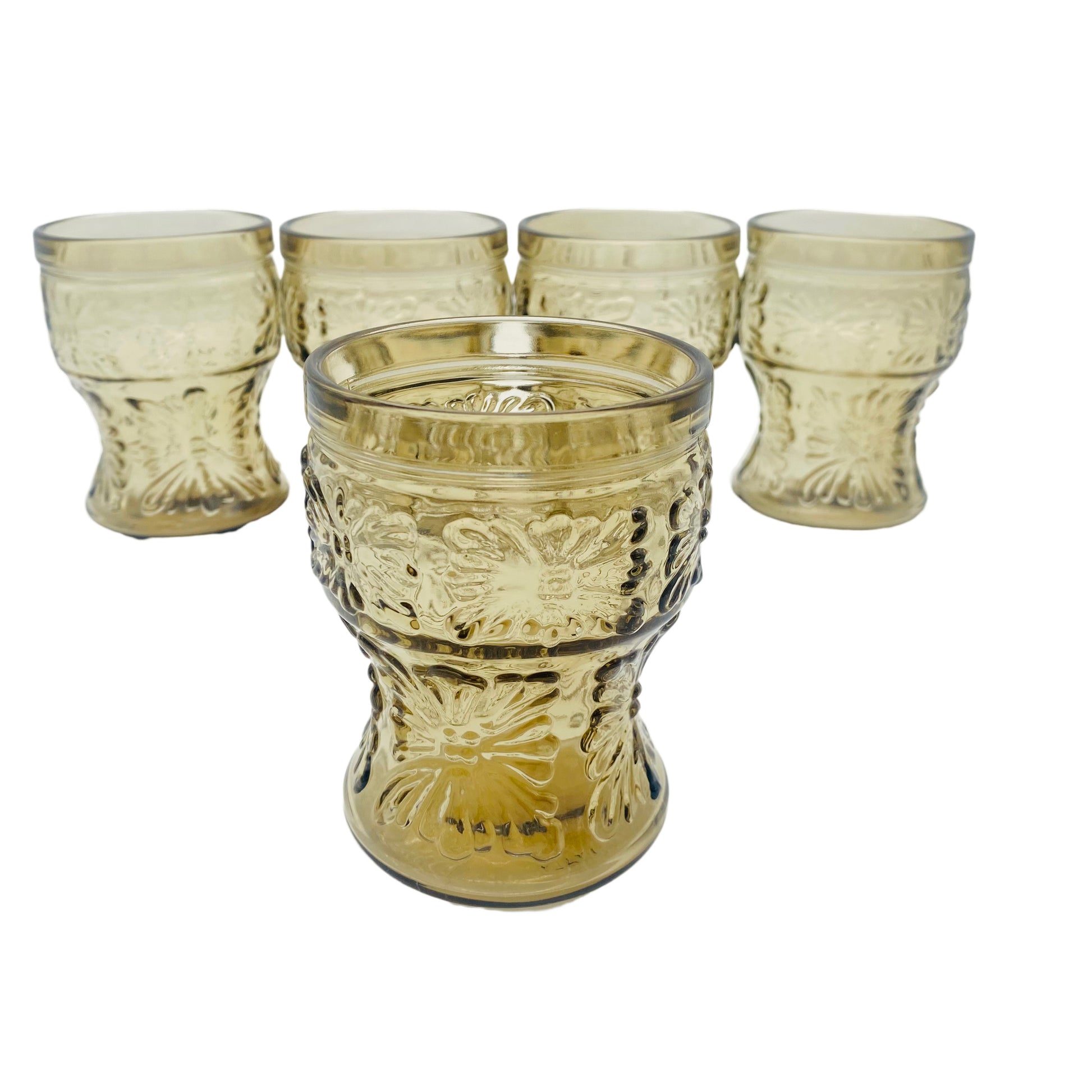Wassergläser Rauchglas 1970er Gläser Struktur Dekor 5er Set Italien