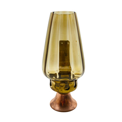 Windlicht Bernstein Glas gelb Kupfer Messing 60er 70er Jahre Dekoration Kerzenständer