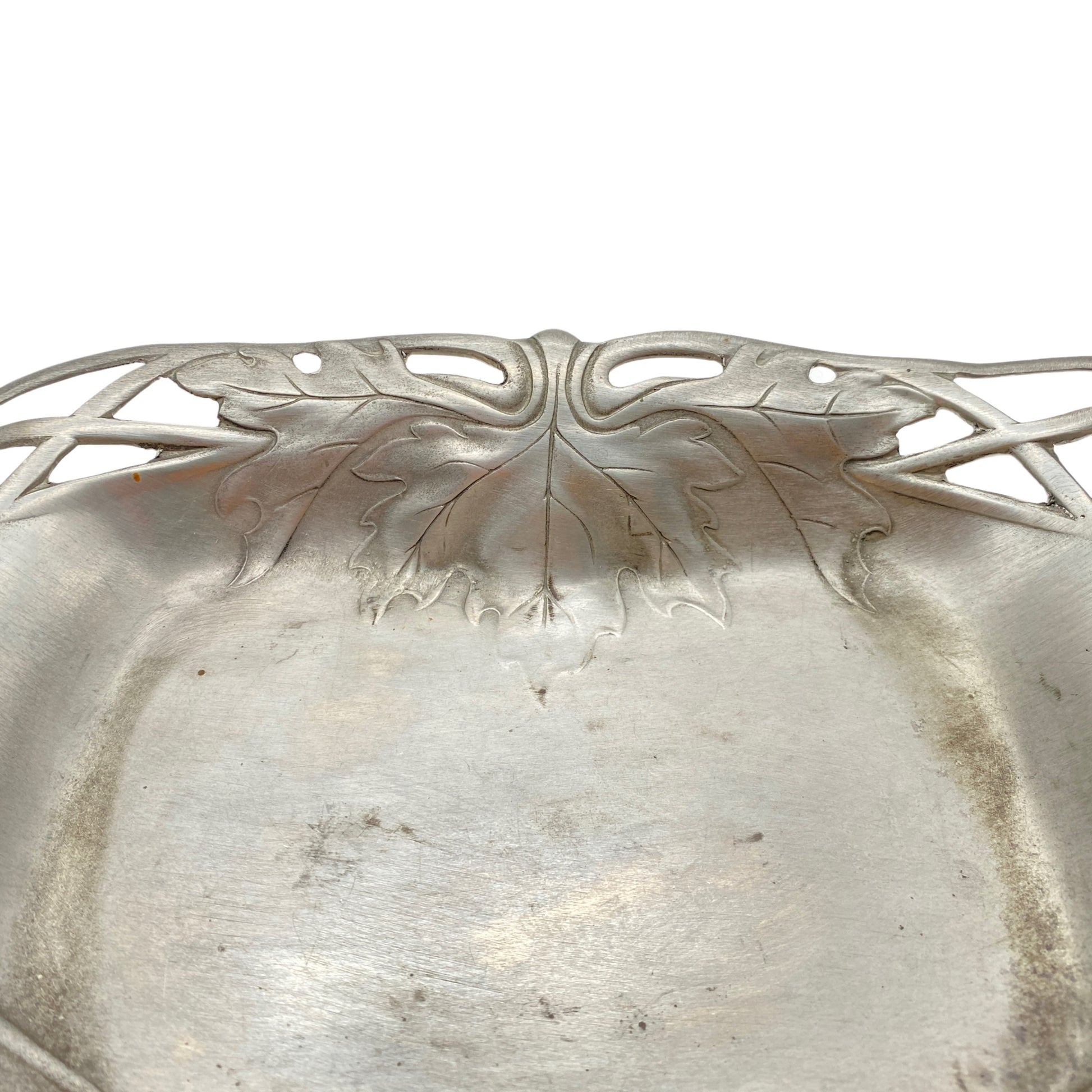 Zinn Schale mit Libelle Insekt Ahorn Blatt Jugendstil Design Vintage
