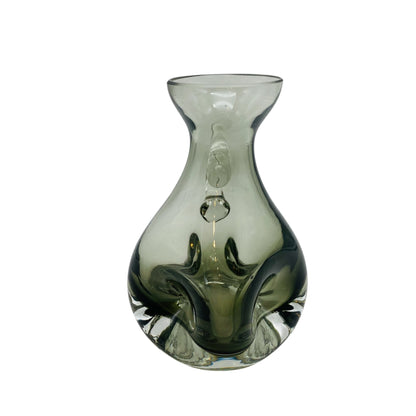 FRIEDRICH GLAS Vase Glas Rauchglas Grau Henkel 60er 70er H 15,5cm