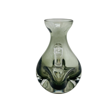 FRIEDRICH GLAS Vase Glas Rauchglas Grau Henkel 60er 70er H 15,5cm
