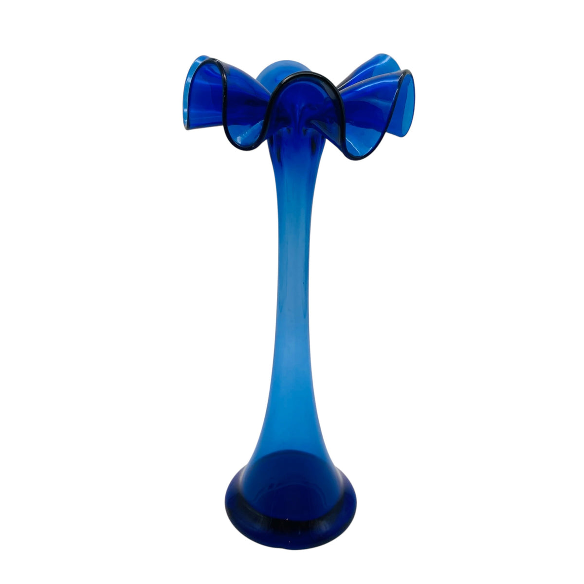 Vase Glas Blau Wellenrand 50er 60er H 25,5cm