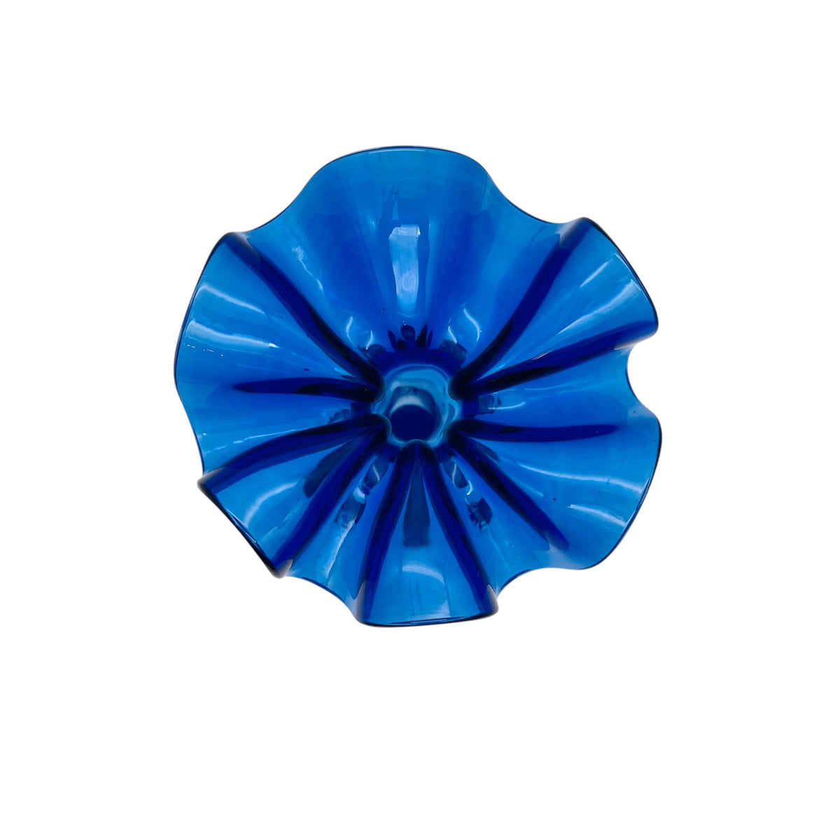 Vase Glas Blau Wellenrand 50er 60er H 25,5cm
