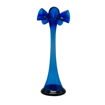 Vase Glas Blau Wellenrand 50er 60er H 25,5cm