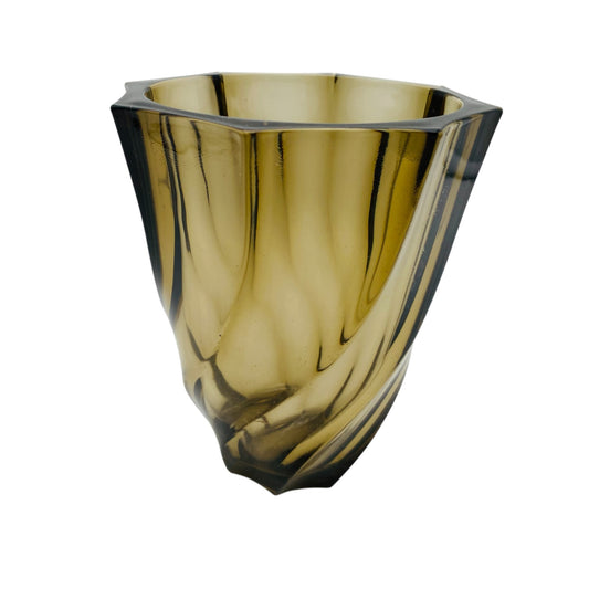 LUMINARC Vase Glas Braun Rauchglas Spiral-Dekor 60er 70er H 13cm