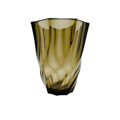 LUMINARC Vase Glas Braun Rauchglas Spiral-Dekor 60er 70er H 13cm