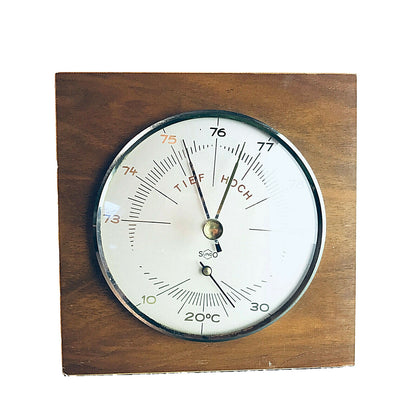 Hydrometer mit Thermometer Wetterstation Holz 50er 60er 30cm – Produktfoto 1