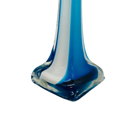Solifleur Rosenvase Stengelvase Glas Weiß Türkis Blau Transparent Überfang 70er 80er H 30,3cm
